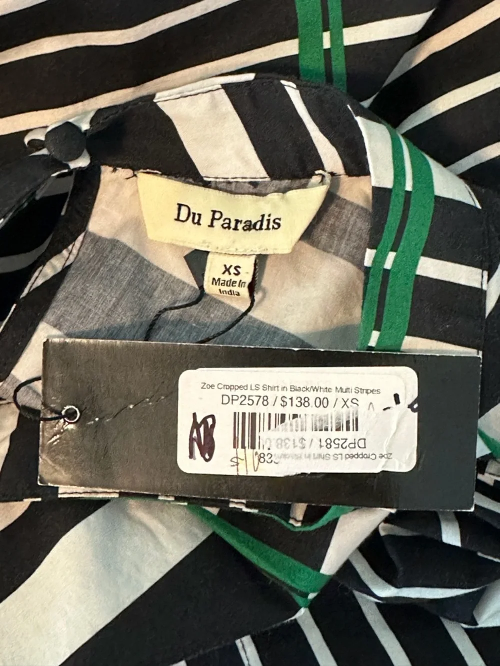 New! Du Paradis Zoe Cropped Longsleeve Shirt - 100% Cotton - Size XS